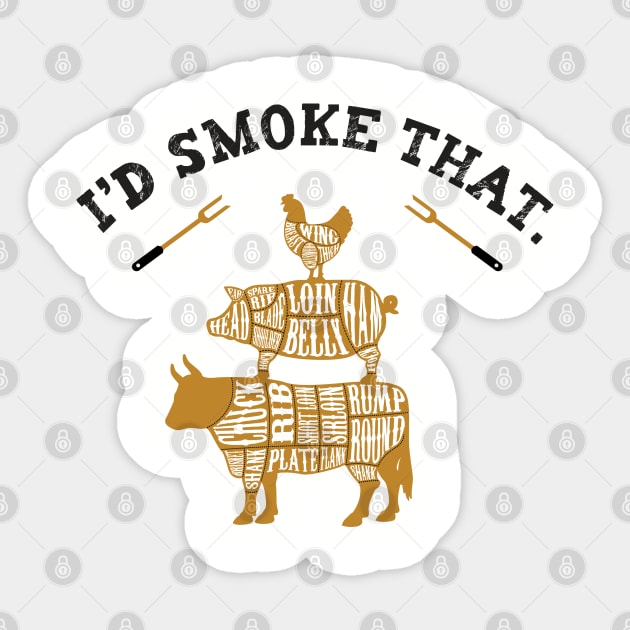 I'd Smoke That Cow Chicken Pig Funny Grilling Sticker by figandlilyco